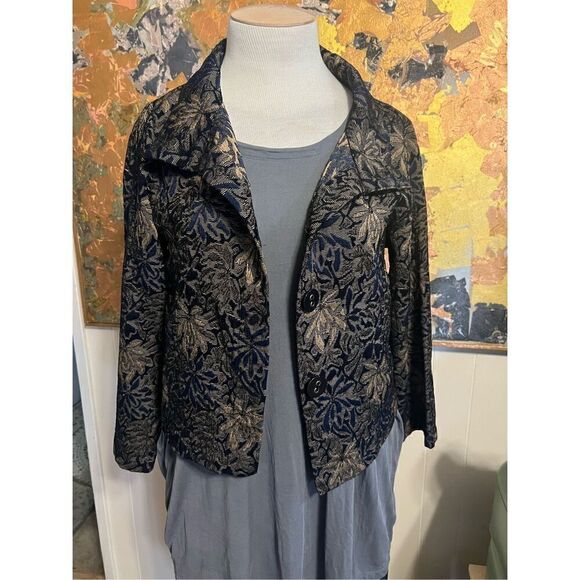 Habitat Blue & Gold Tapestry Boxy Art to Wear Jacket Size M - Picture 1 of 7